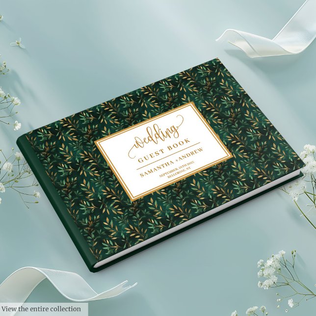 Emerald green gold leaves wedding guest book (Emerald green gold leaves wedding guest book

)