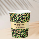 Emerald green gold leopard birthday paper cups<br><div class="desc">Add a touch of wild sophistication to your birthday celebration with these emerald green and gold paper cups featuring a striking leopard and cheetah print background. Perfect for adult parties, these stylish cups can be personalised with a name and age, making them a unique addition to your event. Ideal for...</div>