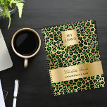 Emerald green gold leopard business logo 2024 planner<br><div class="desc">Elegant,  cool,  glamourous and feminine with emerald green and faux gold leopard pattern.  Personalise and add your business logo,  name and a title. The name is written with a modern hand lettered style script.
Back: leopard pattern and your logo.</div>