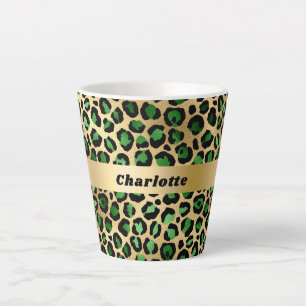 Emerald green gold leopard cheetah pattern name latte mug