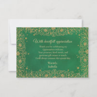 Emerald Green Gold Line Art Floral Quinceañera 