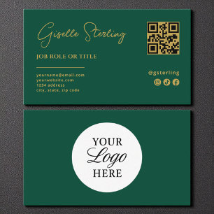 Emerald Green Gold Logo QR Code Company Business Card