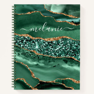 Emerald Green Gold Marble Custom Name Notebook