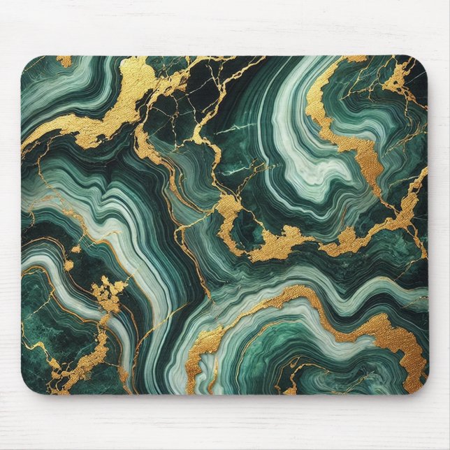 Emerald Green & Gold Marble Look Glam  Mouse Pad (Front)