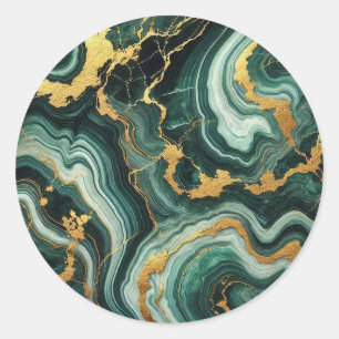 Emerald Green & Gold Marble Look Glam Wedding  Classic Round Sticker