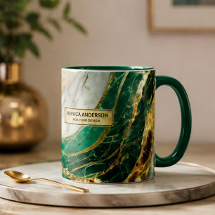 Emerald Green Gold Marble Metallic Luxury Geode Mug
