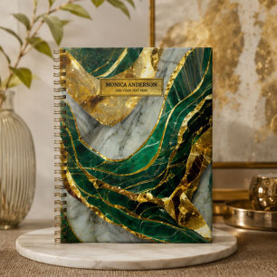 Emerald Green Gold Marble Metallic Luxury Geode Notebook