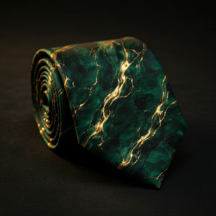 Emerald Green & Gold Marble Tie