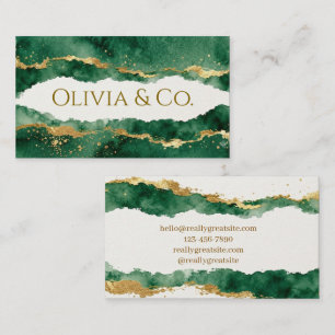 Emerald Green Gold Marble Watercolor Elegance Business Card