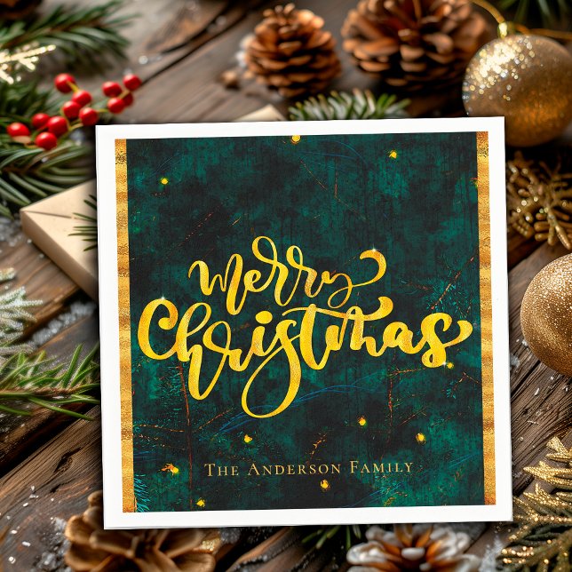 Emerald Green Gold Merry Christmas Elegant Script Napkin (Creator Uploaded)