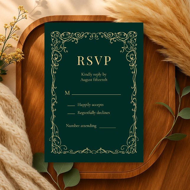 Emerald Green Gold Minimalist Wedding RSVP  Card (Creator Uploaded)