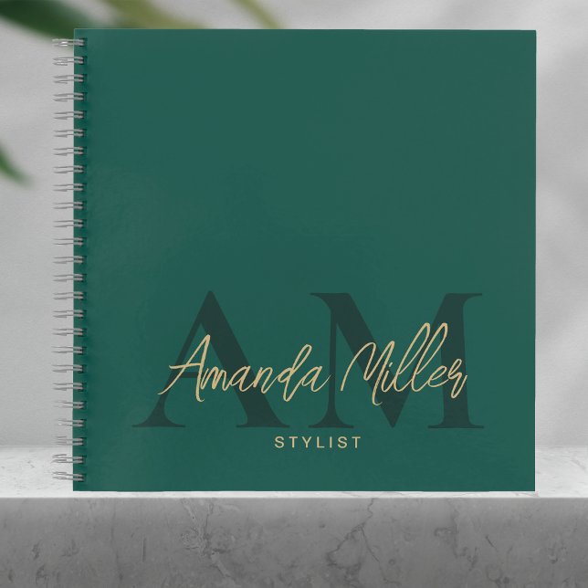 Emerald Green Gold Modern Custom Monogram Minimal Notebook (Creator Uploaded)