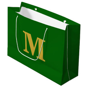 Emerald Green & Gold Modern Letter Monogram Large Gift Bag