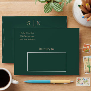 Emerald Green Gold Modern Minimal Wedding Envelope