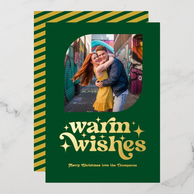 Emerald Green & Gold Modern Retro Christmas Photo (Front/Back)