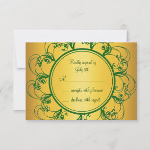 Emerald Green & Gold Monogram RSVP Card