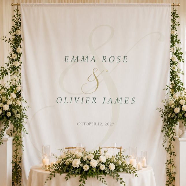 Emerald Green Gold Monogram Wedding Backdrop Tapestry (Emerald Green Gold Monogram Wedding Backdrop)