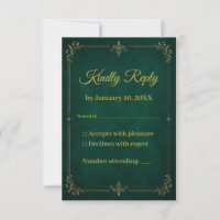 Emerald Green Gold Muslim Wedding RSVP Card