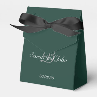 Emerald Green & Gold Name Monogram Wedding Favour Box