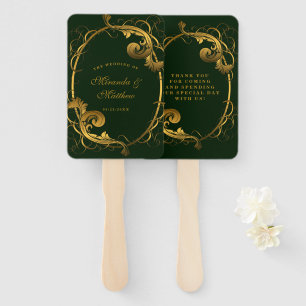 Emerald Green Gold Ornament Wedding Thank You Hand Fan
