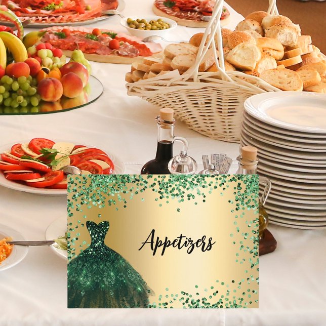 Emerald green gold party food table card (Creator Uploaded)