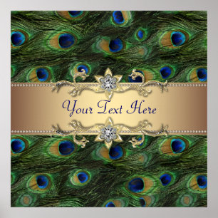 Emerald Green Gold Peacock Party Event Poster