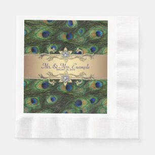 Emerald Green Gold Peacock Wedding Napkin