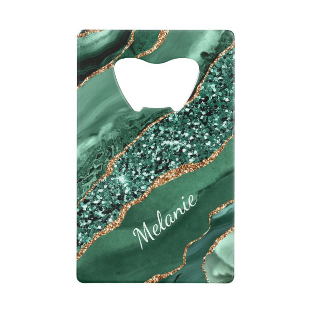 Emerald Green Gold Personalised Name Bottle Opener (Front)