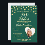 Emerald Green & Gold Photo 50th Birthday Invitation<br><div class="desc">Create unique custom emerald green and gold 50th birthday invitations personalised with the birthday lady's name, photo, day of the celebration, and place of the event. You can also change the milestone if you celebrate the 30th, 40th, 60th, etc. Please use the template to upload your picture to get the...</div>