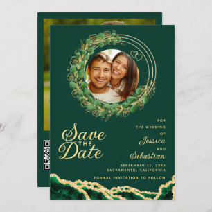 Emerald Green & Gold Photo QR Code Elegant Save The Date