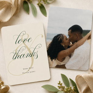 Emerald Green Gold Photo Wedding Love & Thanks Thank You Card