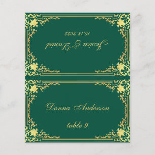 Emerald Green Gold Printed Name Wedding Place Card