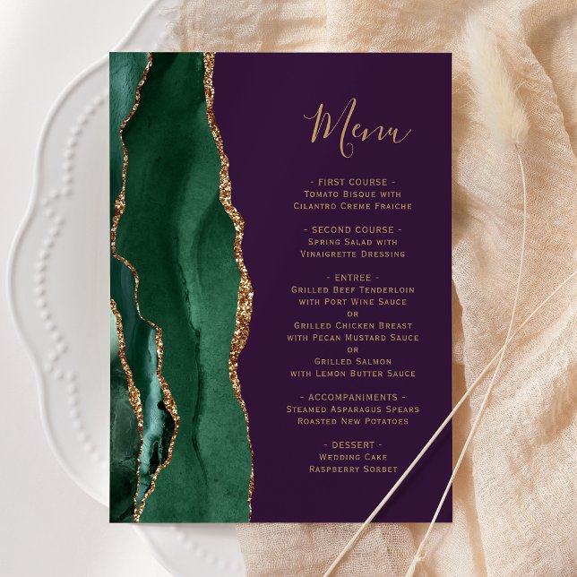 Emerald Green Gold Purple Wedding Menu (Creator Uploaded)