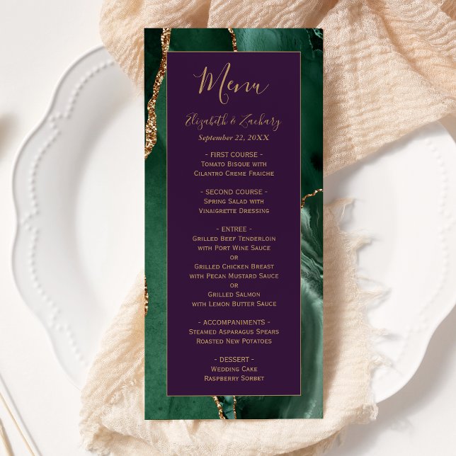 Emerald Green Gold Purple Wedding Menu (Creator Uploaded)