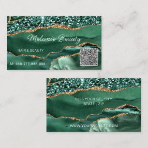 Emerald Green Gold QR Code Business Card Example
