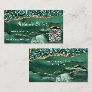 Emerald Green Gold QR Code Business Card Template