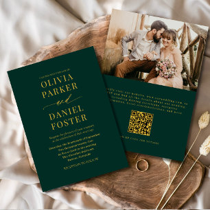 Emerald Green Gold QR Code Classic Photo Wedding Invitation