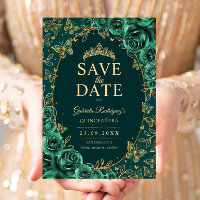 Emerald Green Gold Quinceanera Floral
