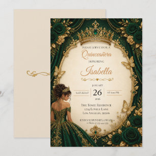 Emerald Green Gold Quinceañera Invitation
