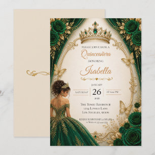 Emerald Green Gold Quinceañera Invitation