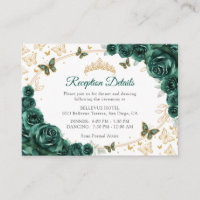 Emerald Green Gold Quinceanera Reception Details