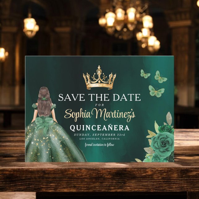 Emerald Green Gold Quinceanera Save The Date (Creator Uploaded)