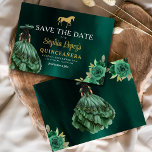 Emerald Green Gold Quinceanera Save The Date<br><div class="desc">Announce your special day with an enchanting Emerald Green Princess Quinceañera Save the Date invitation. Featuring a regal emerald green colour palette and elegant details, this invitation sets the tone for a royal celebration. Adorned with delicate accents fit for a princess, it perfectly captures the magic of your upcoming quinceañera....</div>