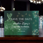Emerald Green Gold Quinceanera Save The Date<br><div class="desc">Announce your special day with an enchanting Emerald Green Princess Quinceañera Save the Date invitation. Featuring a regal emerald green colour palette and elegant details, this invitation sets the tone for a royal celebration. Adorned with delicate accents fit for a princess, it perfectly captures the magic of your upcoming quinceañera....</div>