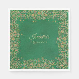 Emerald Green Gold Quinceañera Sweet 15 Luncheon Napkin