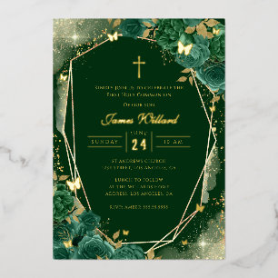 Emerald Green Gold Rose Boys First Communion Foil