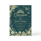 Emerald Green Gold Roses Butterflies Quinceanera