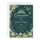 Emerald Green Gold Roses Butterflies Quinceanera