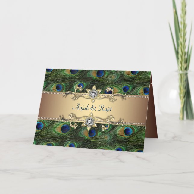 Emerald Green Gold Royal Indian Peacock Wedding Invitation (Front)