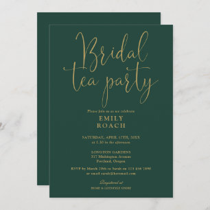 Emerald Green Gold Script Bridal Tea Party Shower Invitation